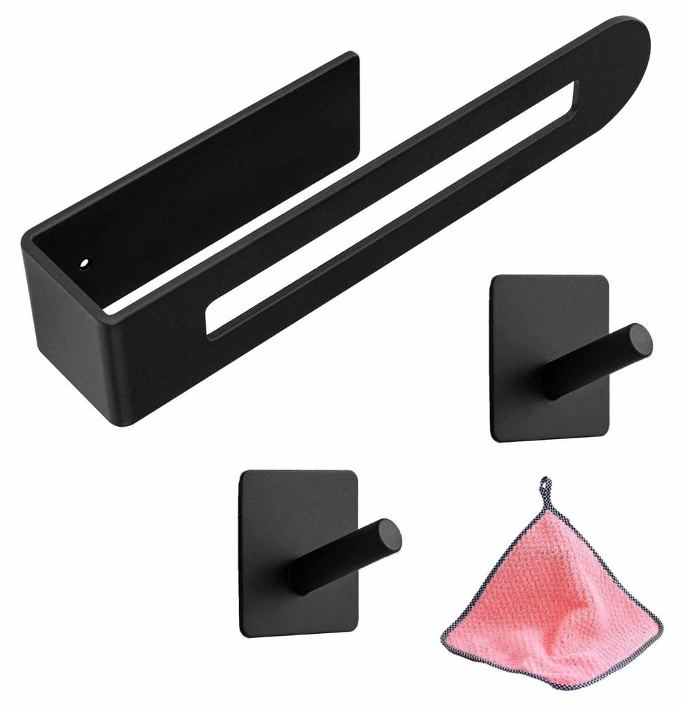 1 Selbstklebende handtuchhalter(Handtuch Halterung) schwarz ohne Bohren mit 2 Handtuchhaken verwendet in der Küche,duschwand, Badezimmer(Bad), und...