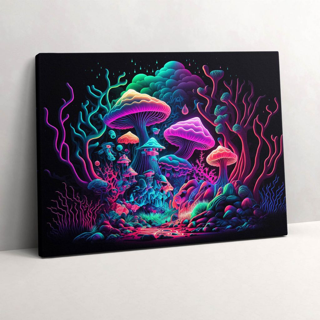 Neon-Pilze – Leinwandbild Wandbild – 80x60 cm – Leinwandbilder – Wandbilder – Schlafzimmer – Flur