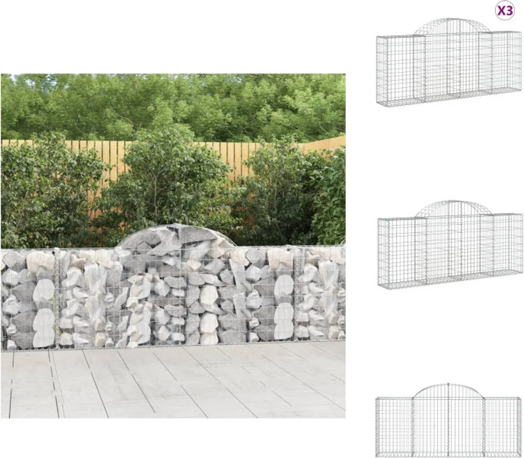 Gabion vidaXL Arqué en Acier Galvanisé de Haute Qualité 200 cm 3 pcs
