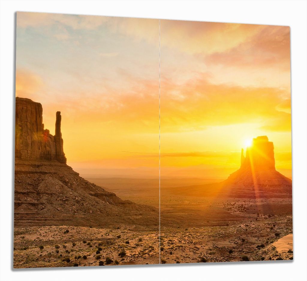 Wallario Herdabdeckplatte aus Glas, Größe 60 x 52 cm 2-teilig, Motiv Monument bei Sonnenuntergang