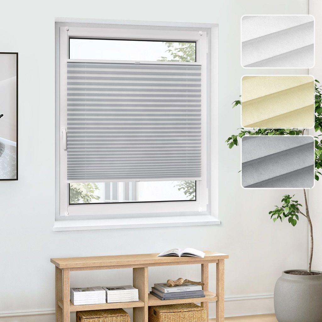 Klemmfix Plissee Grau 85x110cm Sichtschutz für Fenster Produktbild 