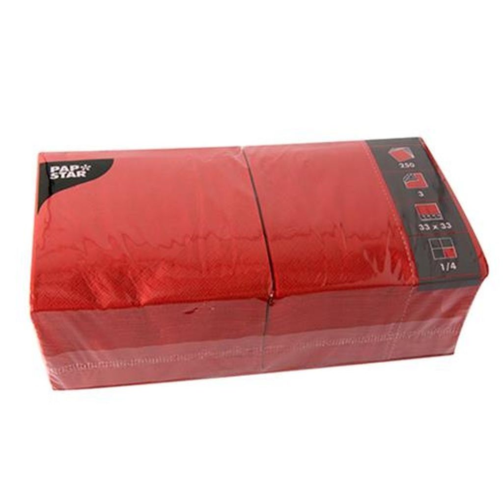 1000 Papstar Servietten, 3-lagig 1/4-Falz 33 cm x 33 cm rot Produktbild 