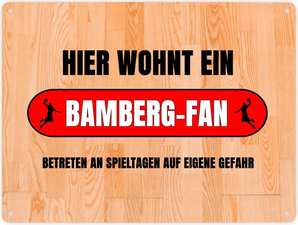 Hier wohnt ein Bamberg-Fan Metallschild XXL in 28x38 cm mit Turnhallenboden
