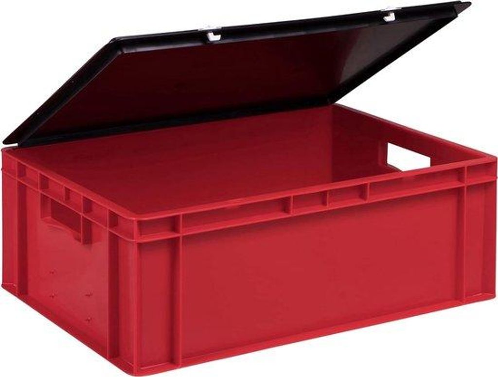 Stapelbox mit Deckel - Transportkiste Eurobox - Stauraum und Transport - Extra starke Verstärkungen - 60 x 40 cm - Rot