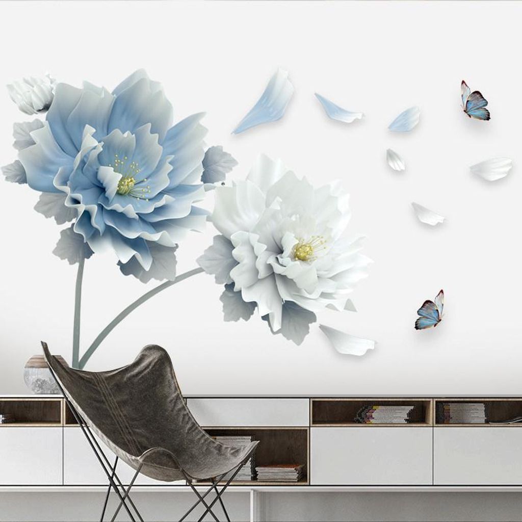 Wandaufkleber Lotus Blume Schmetterling, 1 Stück, 3D Produktbild 