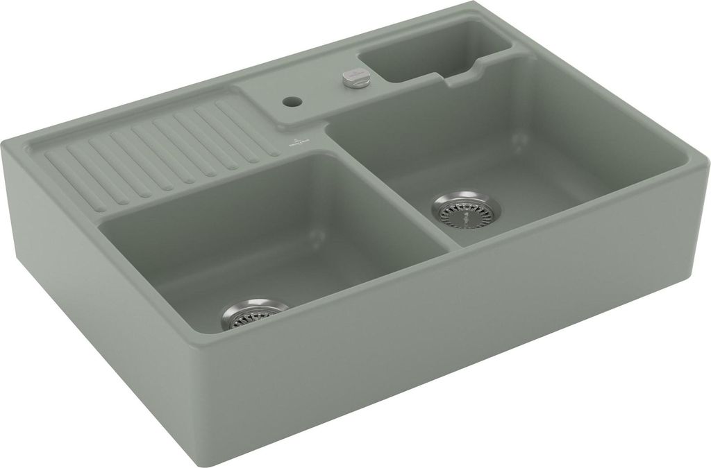 Villeroy & Boch 632392R8 Spülstein Doppelbecken Keramikspüle Einbau Unterschrankbreite ab 90 cm weiß glänzend mit CeramicPlus Excenterbetätigu...