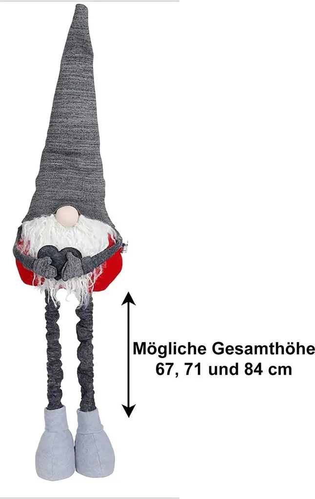 Nain de Noël stable 84 cm - Figurine ajustable qui ne tombe pas - Gris