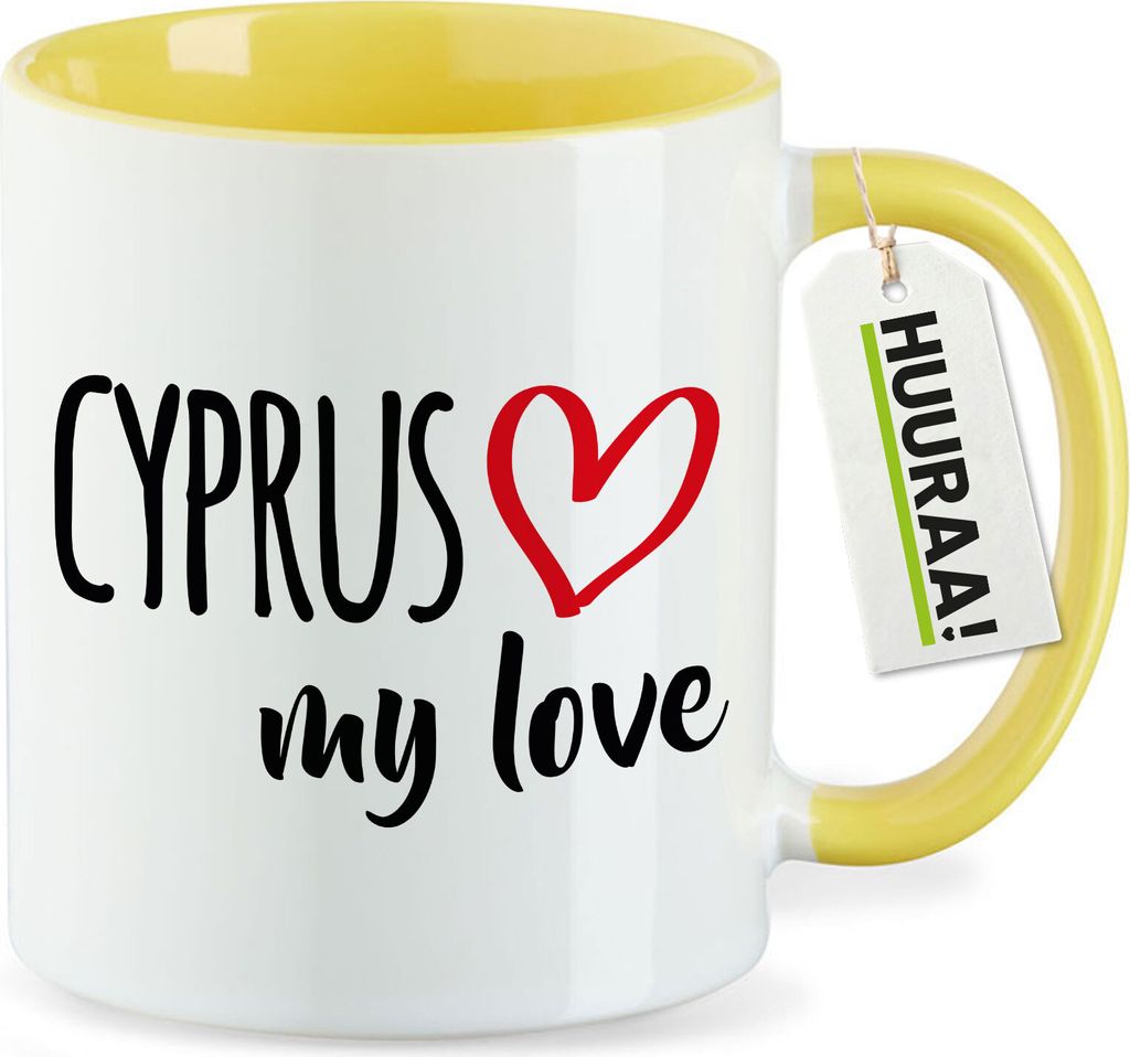 Huuraa Kaffeetasse Cyprus my love 330ml Gelb Keramik Kaffeebecher Geschenkidee