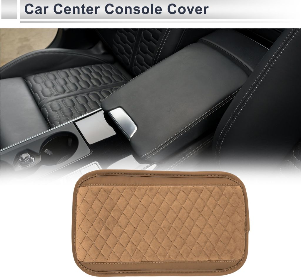 Auto Mittelkonsole Abdeckung Auto Armlehnenabdeckung mit Aufbewahrungstasche 12.20"x7.09"x0.79" Braun Kunstleder