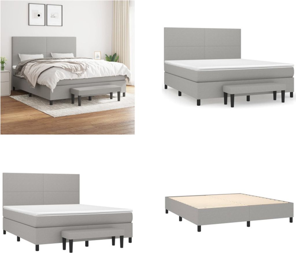 vidaXL Boxspringbett mit Matratze Hellgrau 180x200 cm Stoff - Boxspringbett - Boxspringbetten - Bett - Schlafzimmermöbel