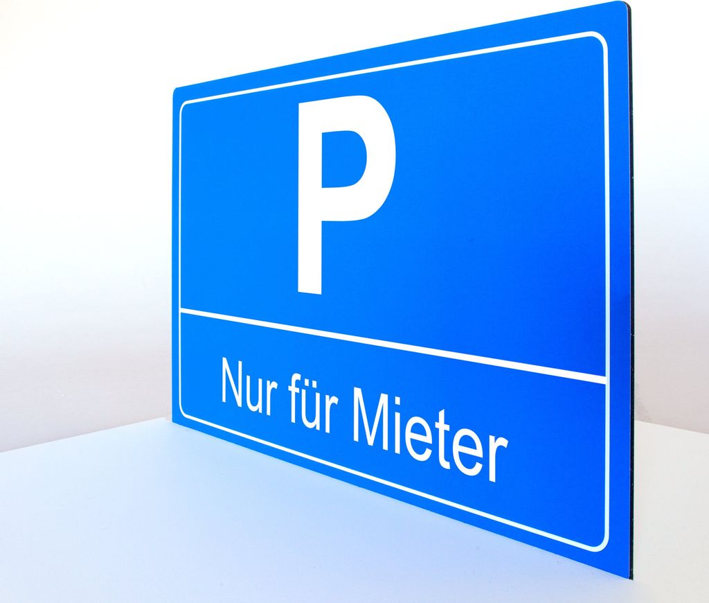 Parkplatz Schild blau – Nur für Mieter – Querformat – 4 mm Alu Verbundplatte (45 x 30 cm Bohrloch 4 x)