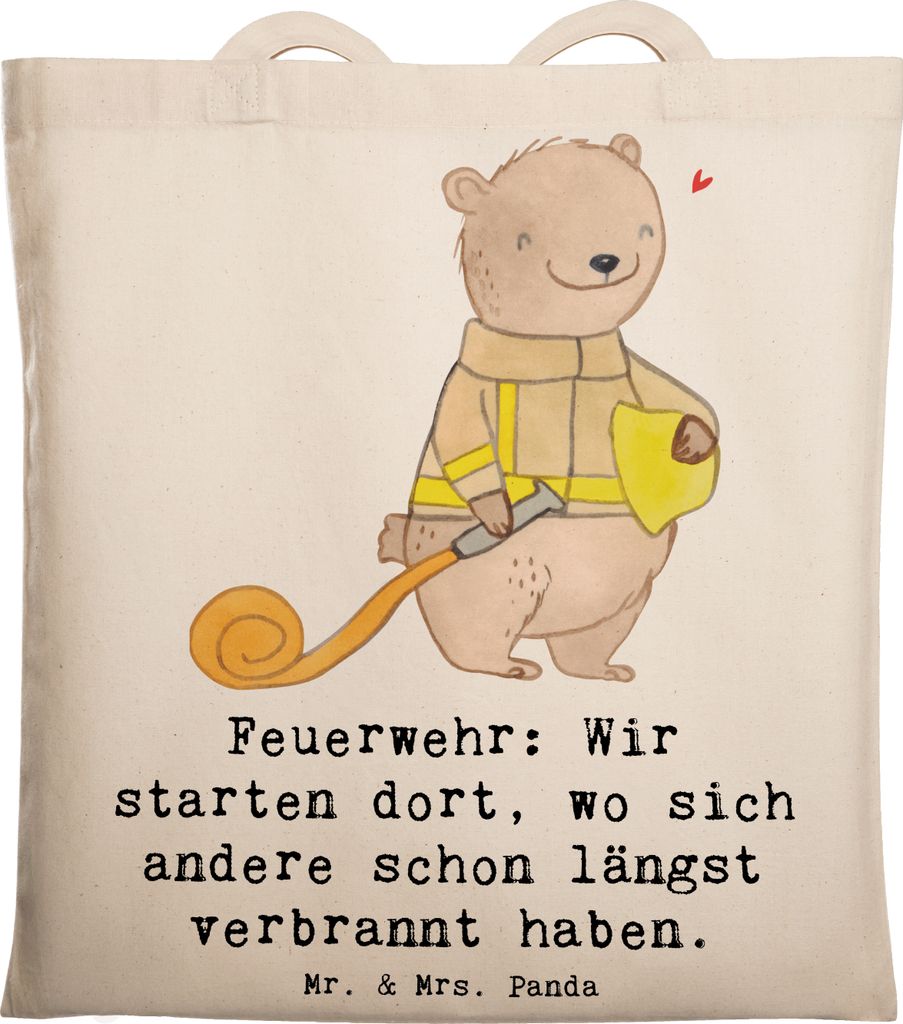Mr. & Mrs. Panda Tote Bag Feuerwehrmann Helden - Transparent - Geschenk, Feuerwehr, Tasche, Shopping, Berufsalltag, Respekt, Stärke, Held, Beutel,...