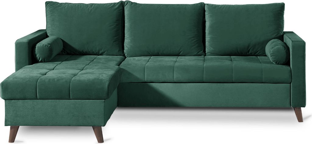 Best Möbel POLAR - Ecksofa beidseitig montierbar mit Schlaffunktion - aus Samt in skandinavischem Design - 4 Sitze , Grün