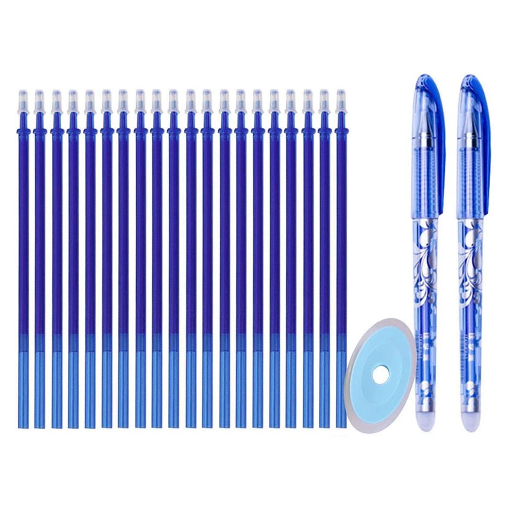 23-teiliges Set mit radierbaren Stiften, 0,5-mm-Spitze, waschbarer Griff, sanft und bequem, 2 Stifte, 1 Radiergummi und 20 blaue Ersatzminen