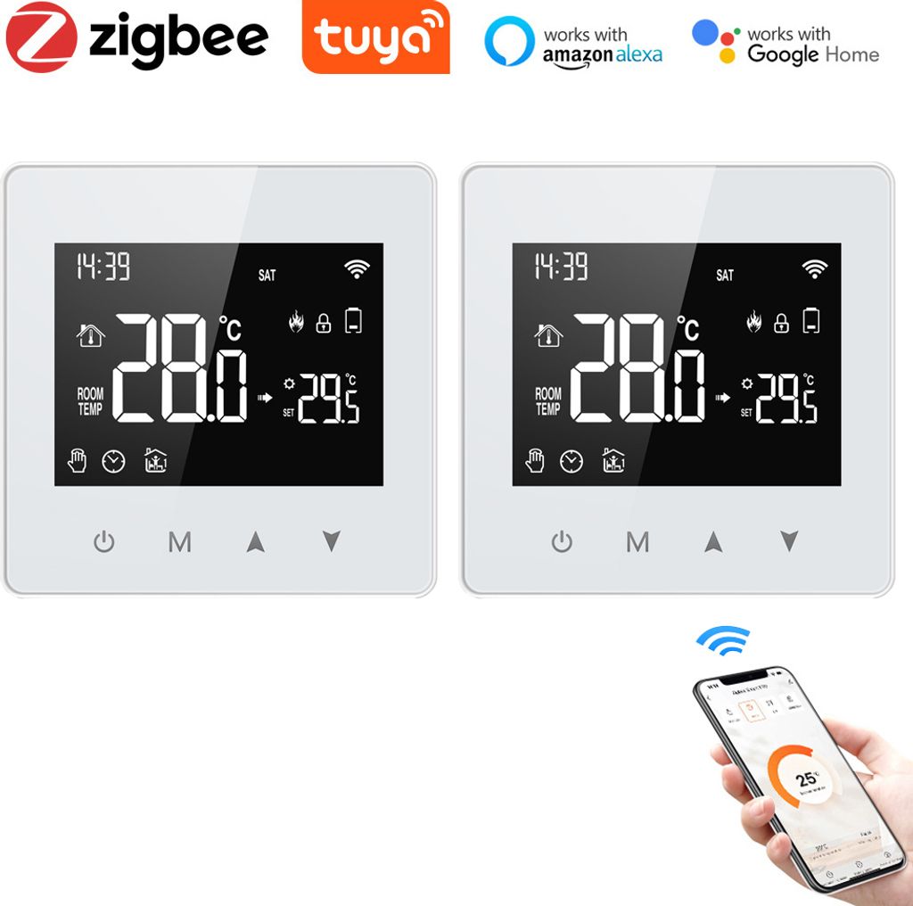 2X Tuya ZigBee Smart Thermostat 3A Wasser-/Gaskessel Raumthermostat, APP-Steuerung, Home/Alexa Sprachsteuerung, Wöchentlich programmierbar
