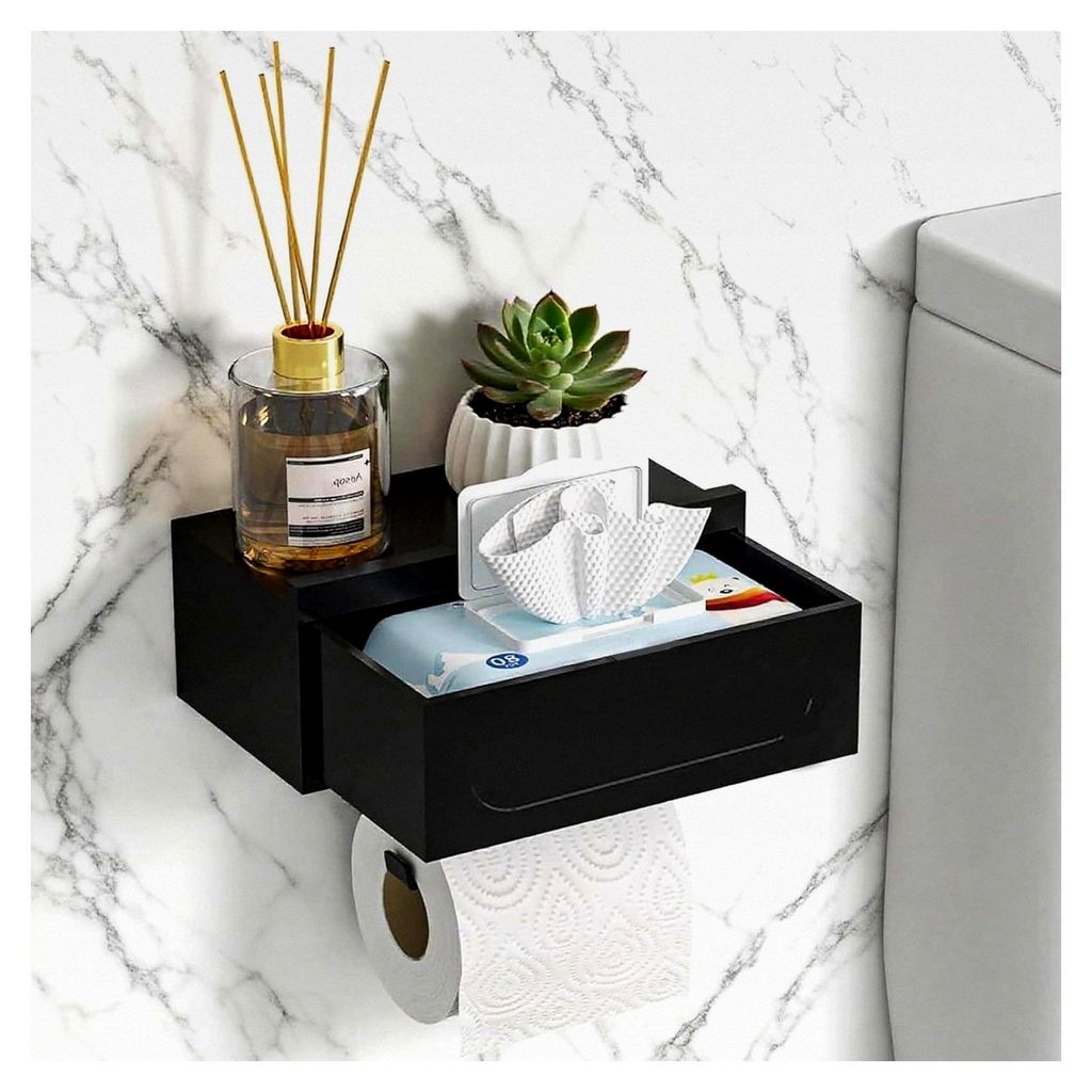 Toilettenpapierhalter ohne Bohren mit 10 kg Tragkraft und Ablage, inklusive Feuchttücherbox für Badezimmer und Küche (20x12,5x8,8 cm)