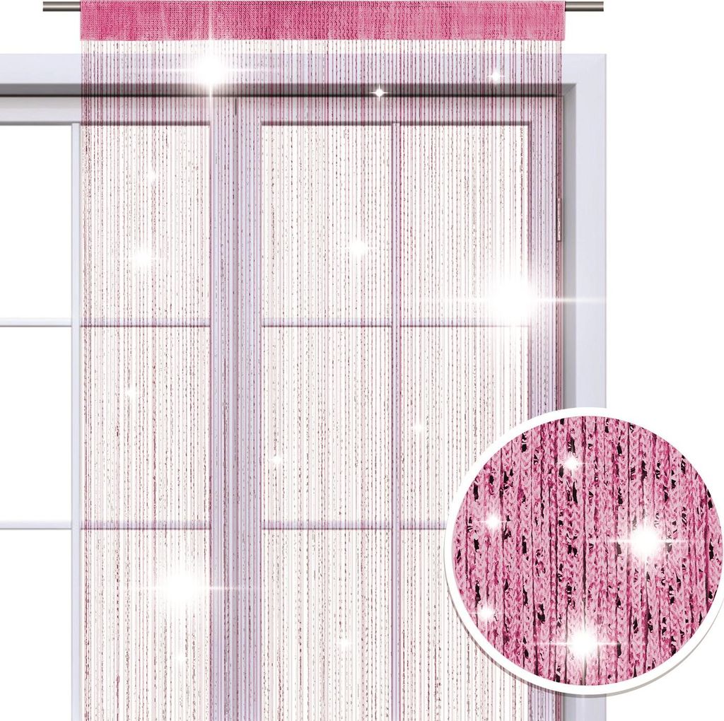 Faden-Vorhang Glitzer-Vorhang 90x245 - pink-silber glänzender Deko Schal OEKO-TEX transparent halbtransparent Weihnachten