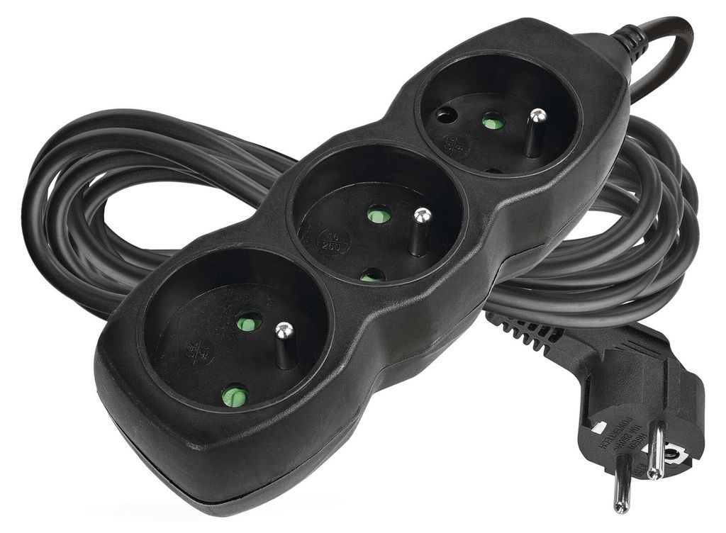 Prodlužovací kabel 5 m / 3 zásuvky / černý / PVC / 1 mm2
