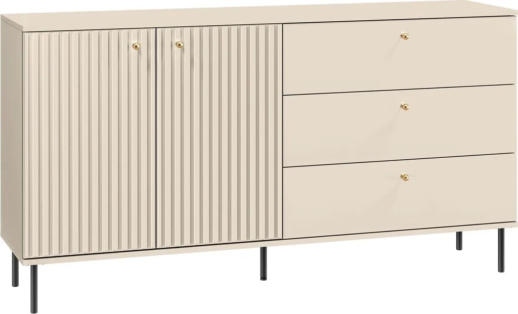 Buffet 2 portes CALETTO beige 160 cm - Finition mate et rangement XL