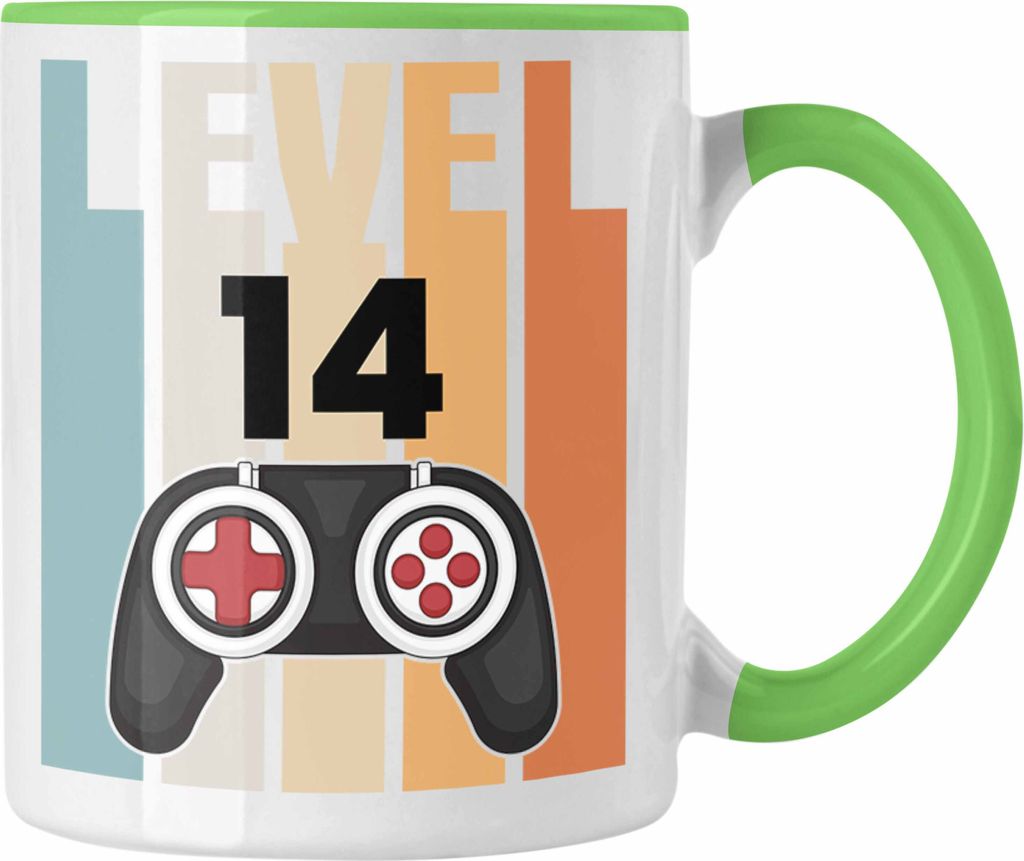 Trendation - 14. Geburtstag Tasse Gamer Jungs Jungen Geschenkidee zum Geburtstag Lustig Vierzehn (Grün)
