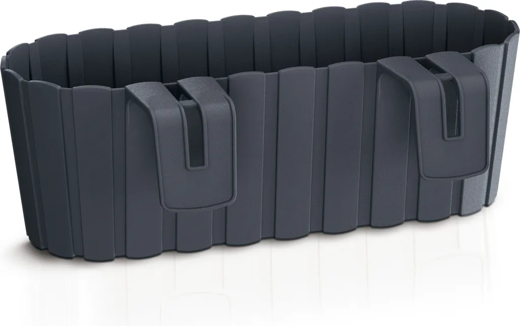 Bac à fleurs en plastique anthracite 39 cm - Lot de 6 pots avec crochets - 3