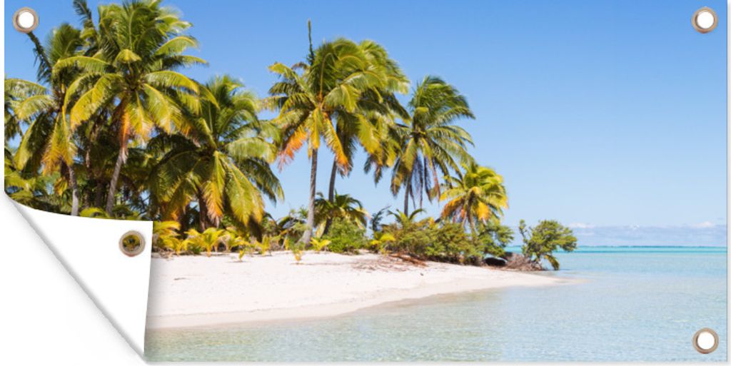 MuchoWow 60x30 cm Outdoor-Poster Gartendeko Sichtschutz Garten Poster für den Garten Ein paar Palmen wachsen am weißen Strand von One Foot Island