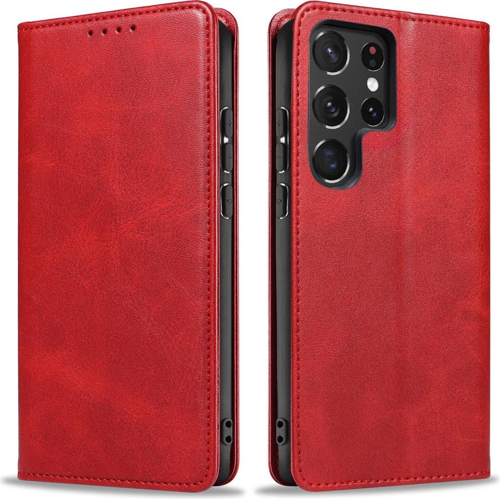 Handyhülle für Samsung Galaxy S22 Ultra Kunstleder Flip Cover Hülle Handytasche Case Kartenfach Farbe: Rot