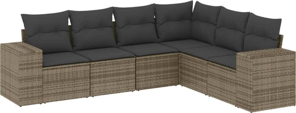 vidaXL 6-tlg. Garten-Sofagarnitur mit Kissen Grau Poly Rattan