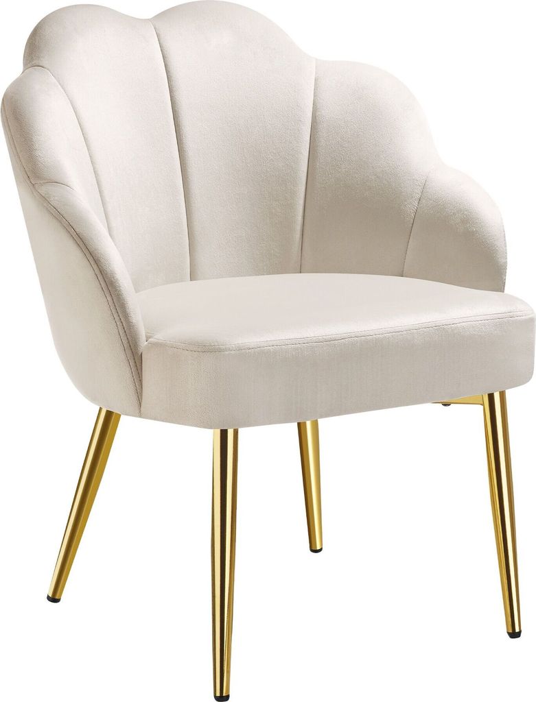 A cream-colored armchair with gold legs, shown against a white background.