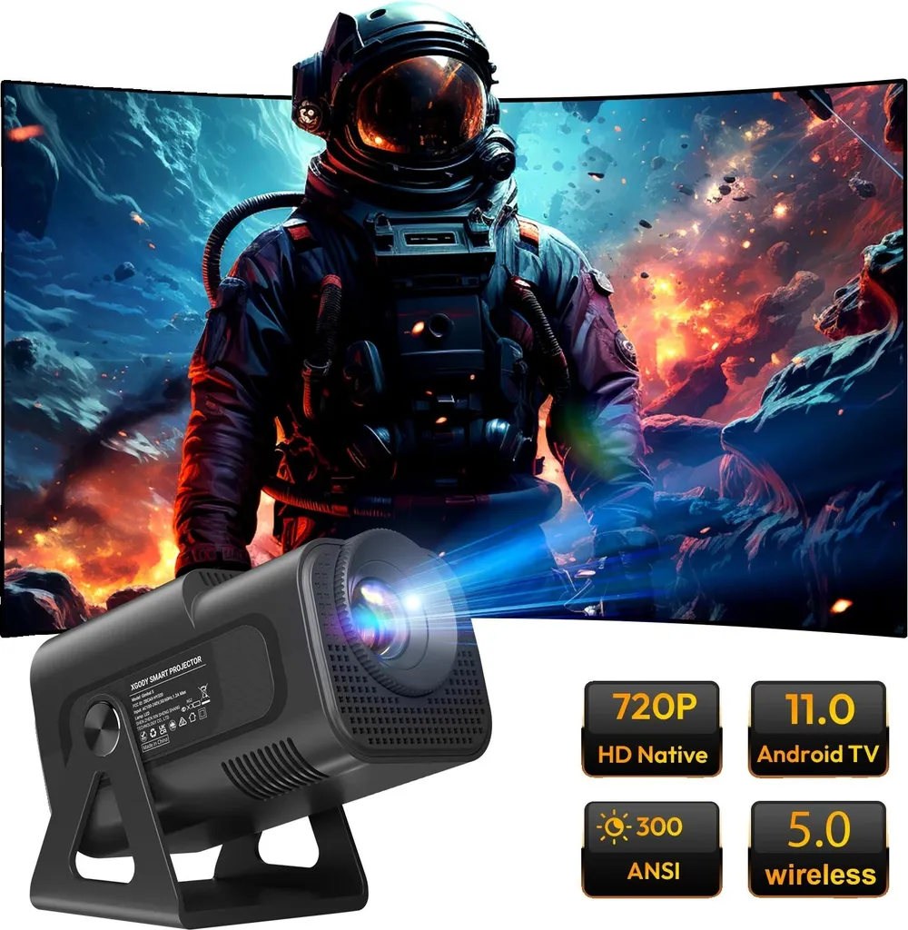 Vidéoprojecteur Connecté 4K Intelligent Noir avec WiFi et Bluetooth Intégré