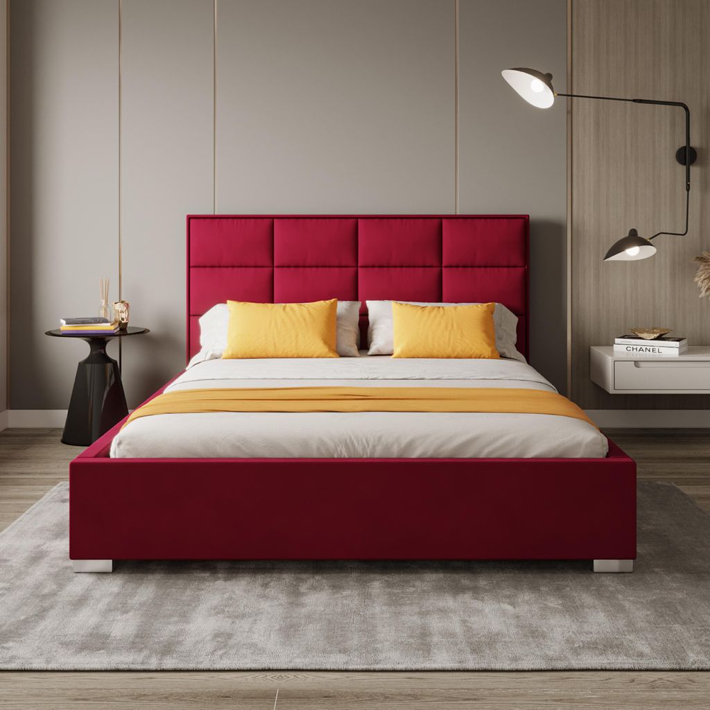 FDM Bett APOLLO Paris 120x200 cm Polsterbett mit Lattenrost aus Metall Bettkasten Stauraumbett Samt wine