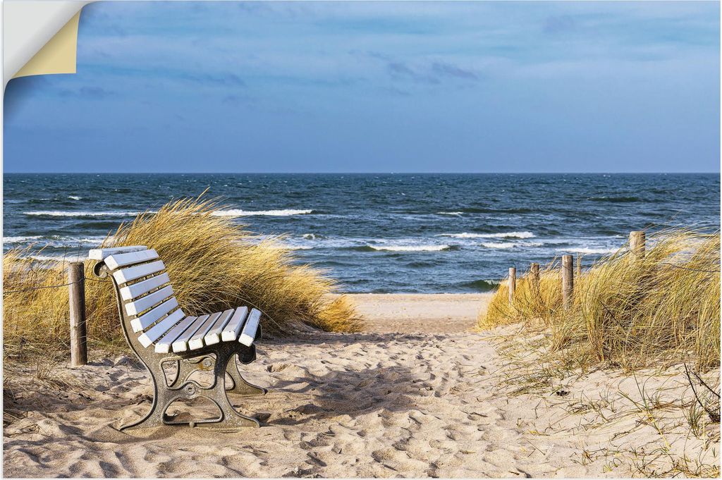 ARTland Wandbild, selbstklebend Strand mit Sitzbank Ostsee, Graal Müritz Größe: 30x20 cm