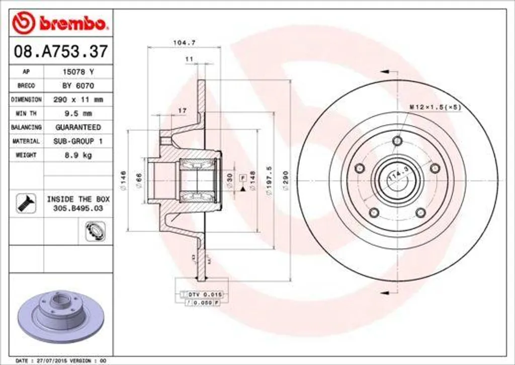 Disque de frein sans vibration Brembo Megane III résout sifflement