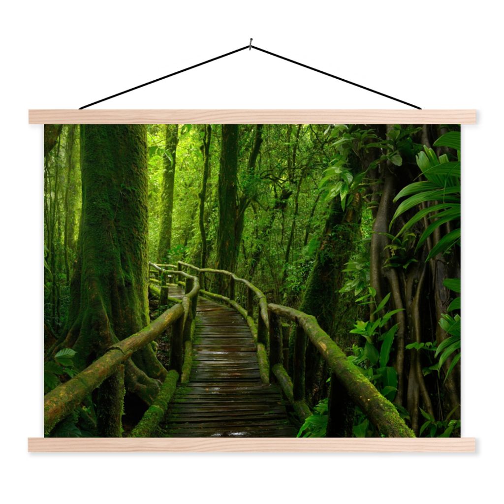 MuchoWow Textilposter Dschungel - Brücke - Moos - Natur - Tropisch 40x30 cm mit holzfarbenen Rahmen - Bilder