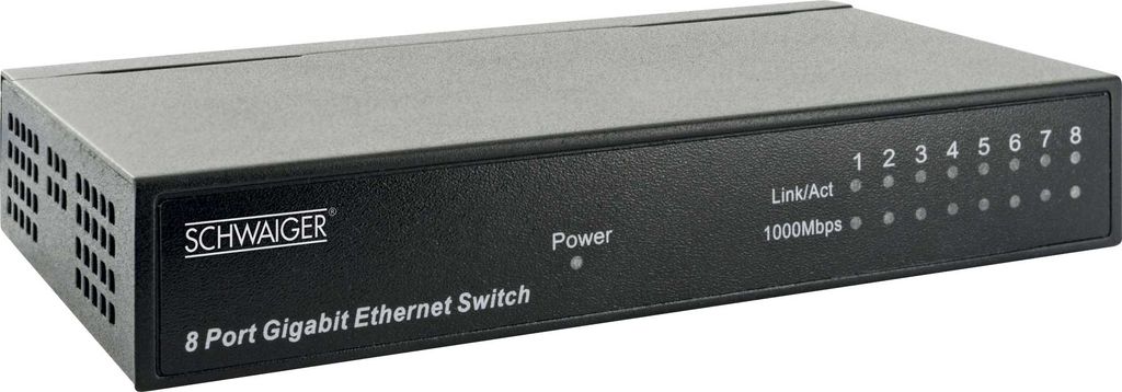 SCHWAIGER -NWSW8 011- 8-Port Netzwerk Switch, Schwarz