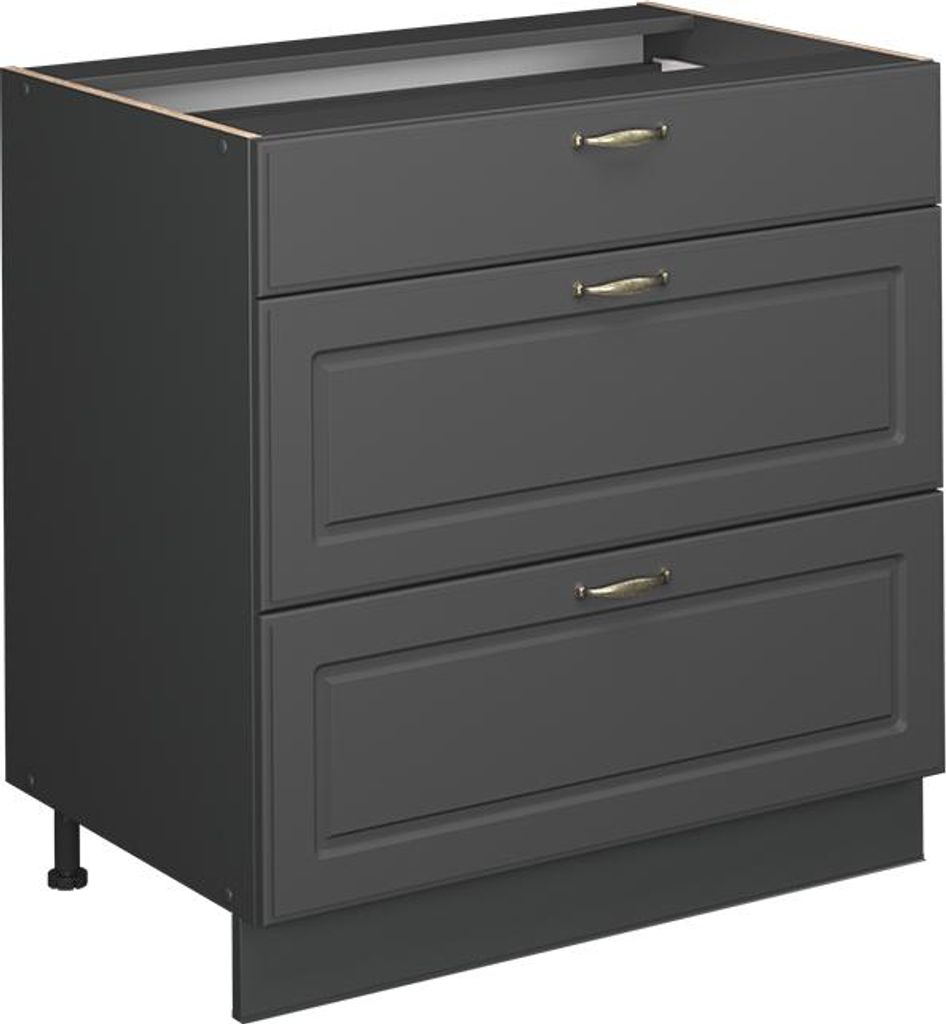 Vicco Küchenunterschrank Fame-Line, 80 cm mit 3 Schubladen, ohne Arbeitsplatte, Anthrazit-Gold Landhaus/Anthrazit