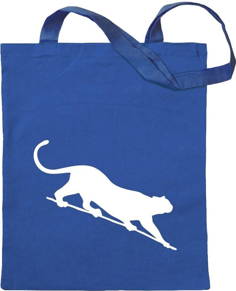 Kiwistar - Baumwolltasche - royalblau - Wildkatze - Panther - Leopard - Tragetasche Stoffbeutel Umhängetasche Langer Henkel