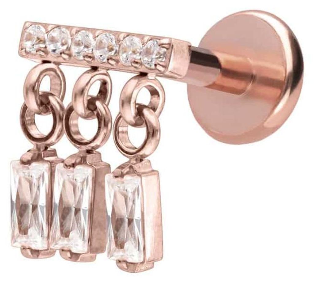 Ohrpiercing, Nasenpiercing Titan Labret mit Push Fit WINDSPIEL RoséGold Stablänge: 6mm | Stabstärke: 1mm
