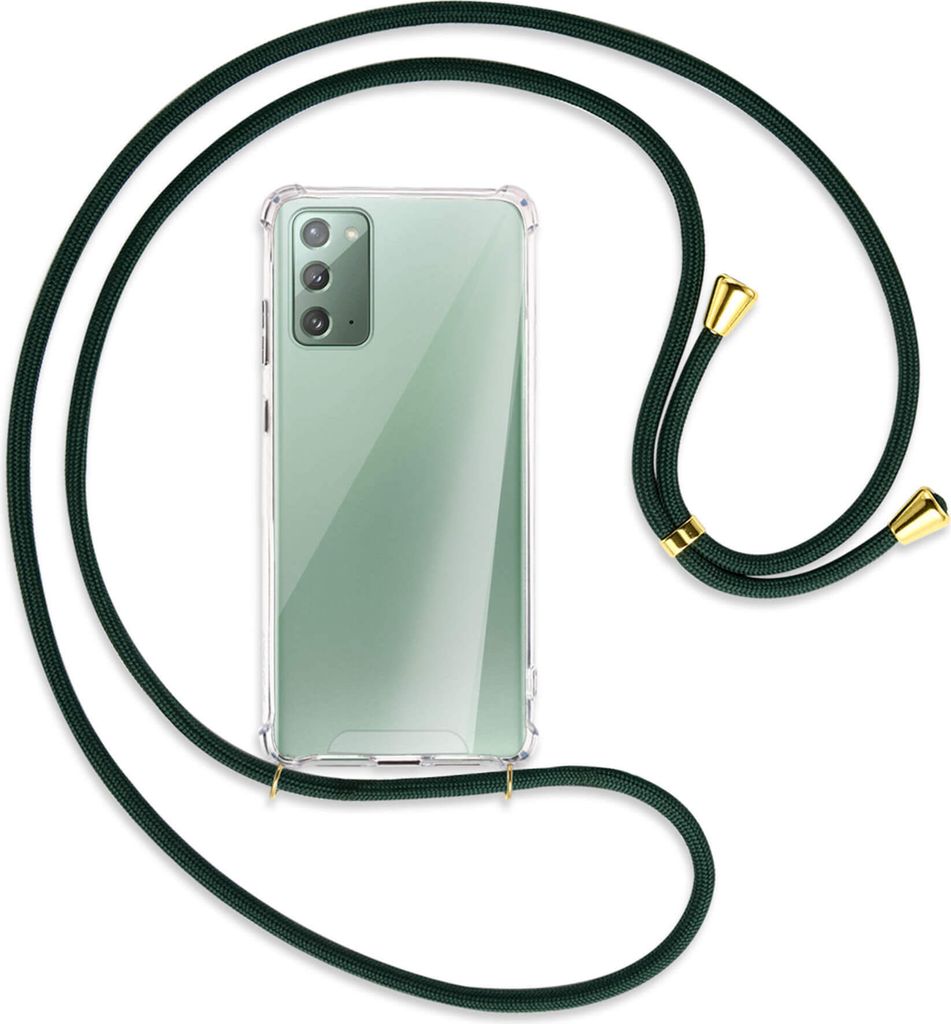 Handykette Backcover-Schutzhülle mit Band (Metall goldfarben) für Samsung Galaxy Note20 4G/5G (N980,N981) - dunkelgrün