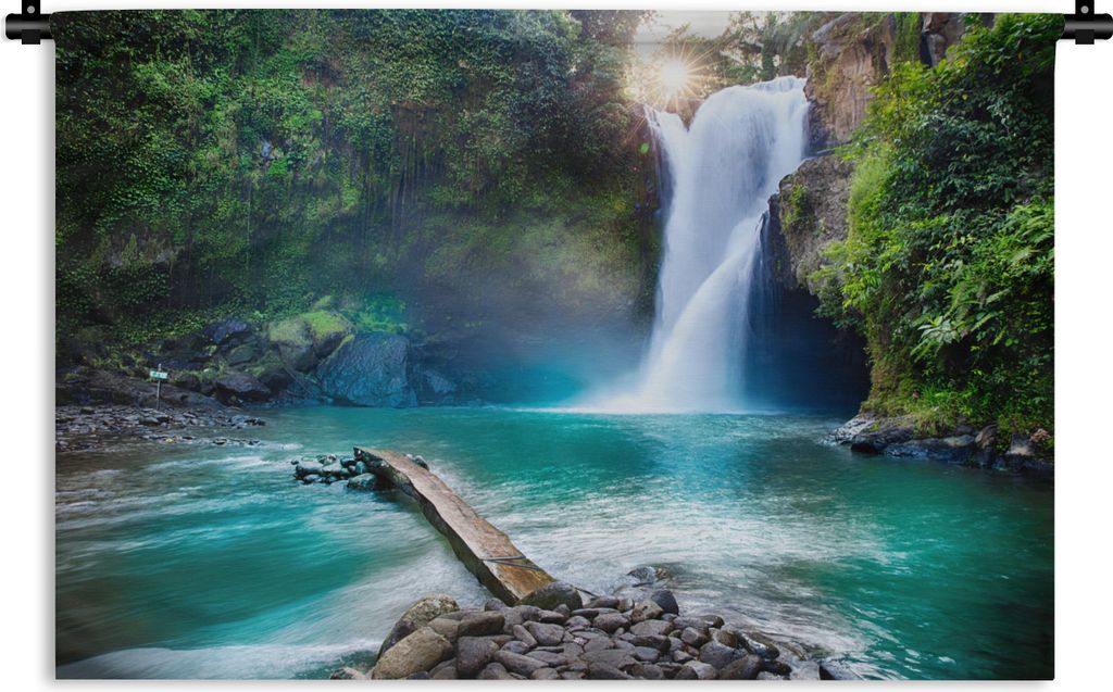 MuchoWow Wandteppich Wandbehang Wasserfall - Steine - Landschaft - Pflanzen - Wasser 60x40 cm Tapisserie Dekoration Wandtuch - Wanddekorationen