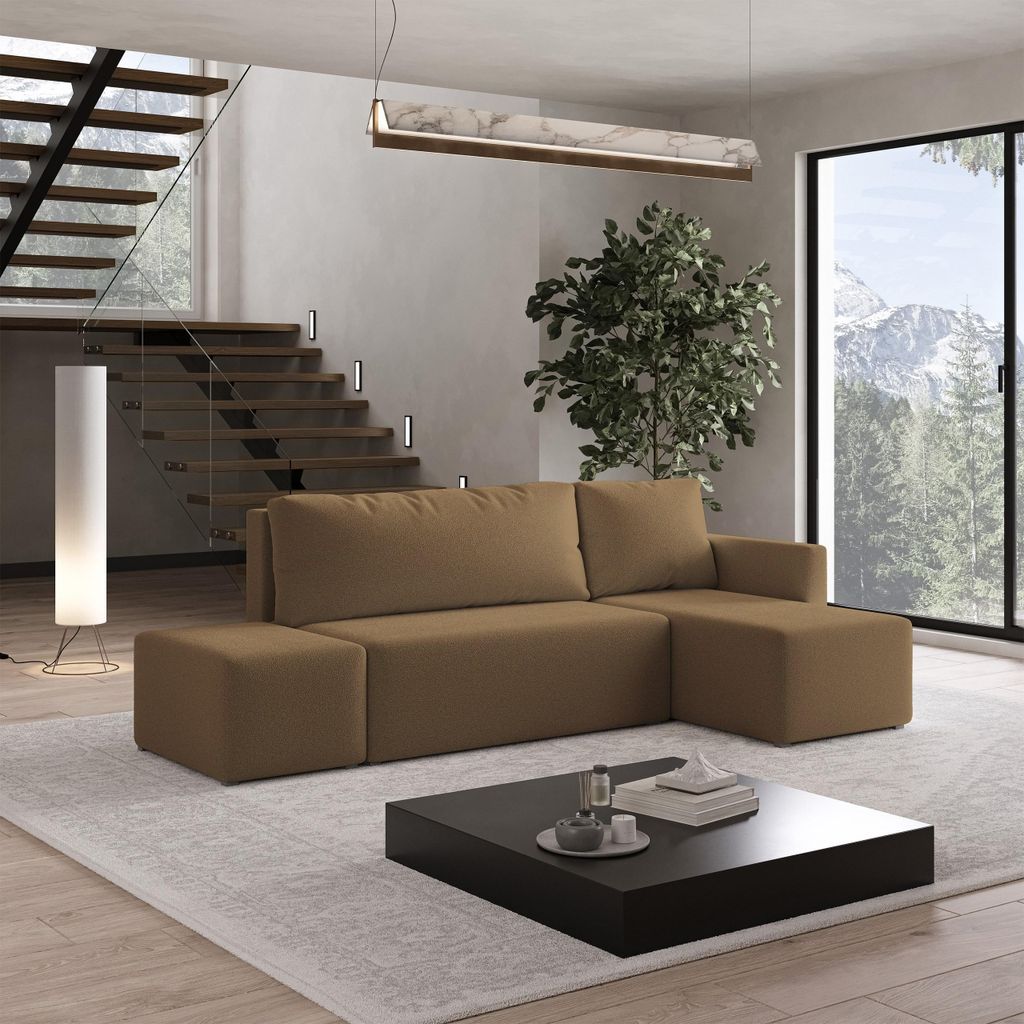 Masseno Ecksofa VELOTTI R-S mit Schlaffunktion L-Form, Sofa mit Bettkasten, Wohnzimmersofa, Couch, Soffa, Bettsofa, Couchgarnitur- Orange, QUELLE 17