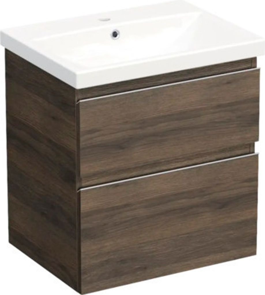 Jungborn Waschplatz TRENTA BxHxT 60x65x45 cm gladstone eiche tabak mit Keramik-Waschtisch Griffleiste chrom matt