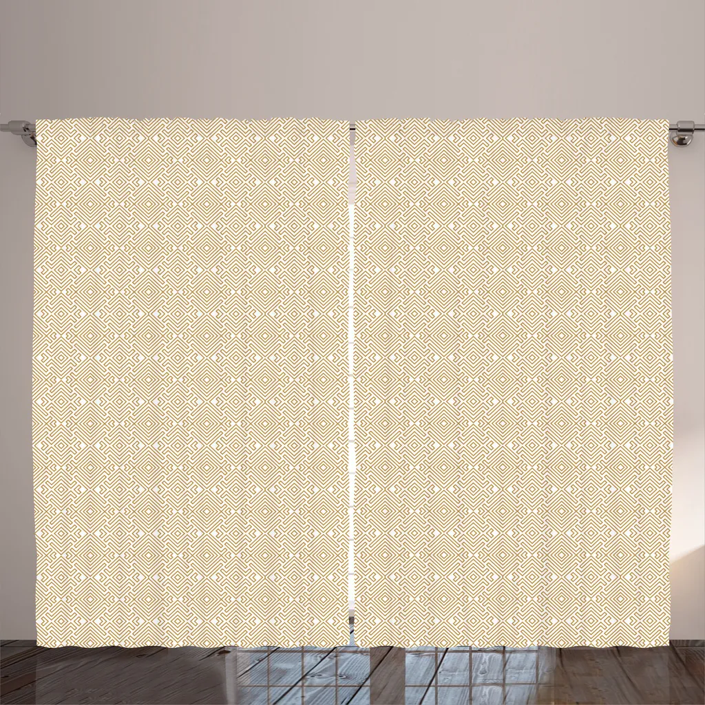 Rideau Décoratif pour Grand Salon - Motif Géométrique Blanc et Marron