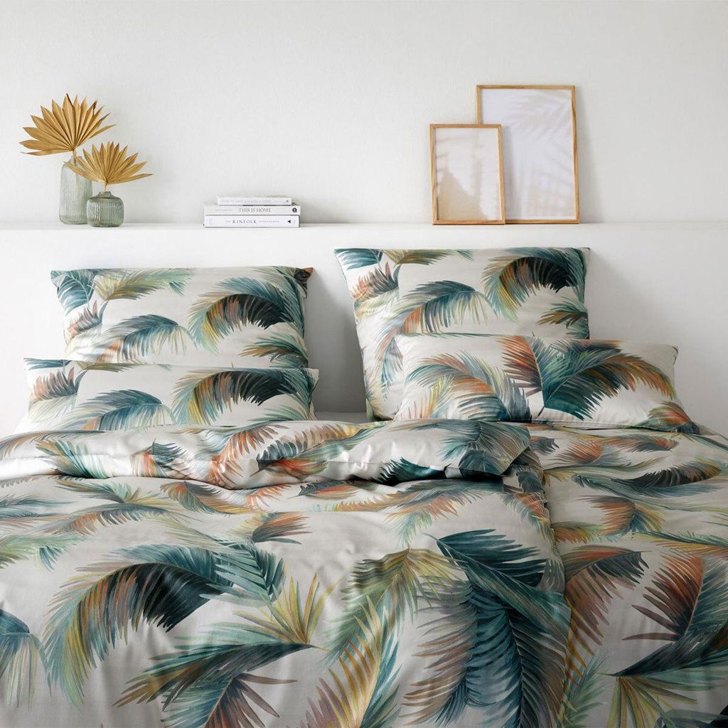 elegante Bambus-Baumw.-Satin-Bettwäsche-Garnitur Copacabana Farbe Natur Größe 135x200+80x80cm