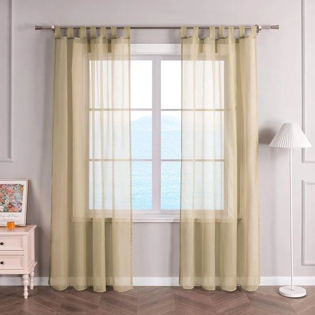 Rideaux transparents sable 140 x 225 cm - Voilage fluide pour fenêtre