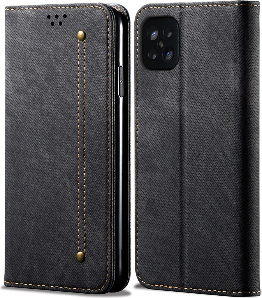 OPPO A92S Hülle, LaimTop Denim Leder Brieftasche Magnetverschluss Flip Bookstyle Schutzhülle mit Standfunktion für OPPO A92S OPPO A92S Schwarz