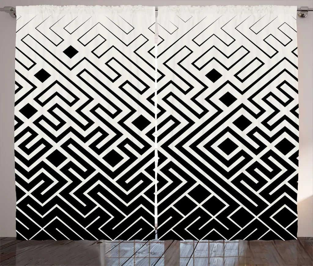 Rideau Grande Largeur pour Salon Motif Géométrique Noir et Blanc 280x225