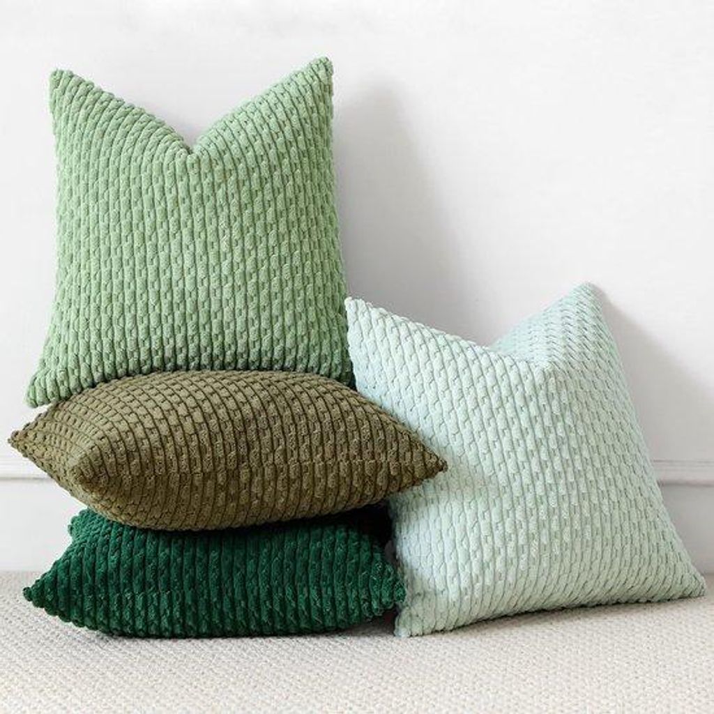 Set aus 4 grünen Kissenbezügen aus weichem Flanell für Wohnzimmer und Schlafzimmer