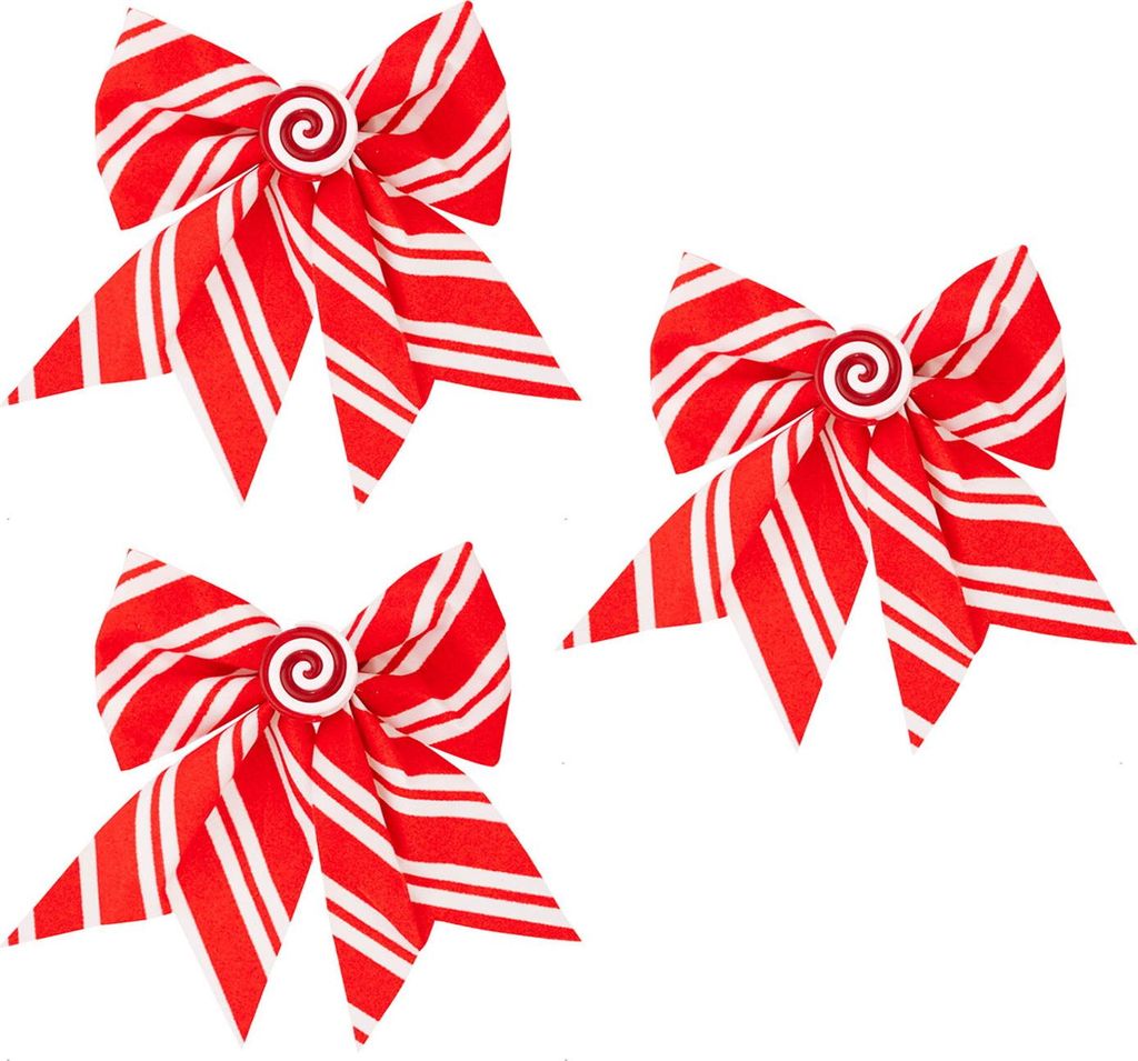 3er-Set Weihnachtsbaum-Schleifenanhänger, rot-weiß gestreift, festliche Dekoration für Hochzeiten, Partys, Treppenhaus und Kamin