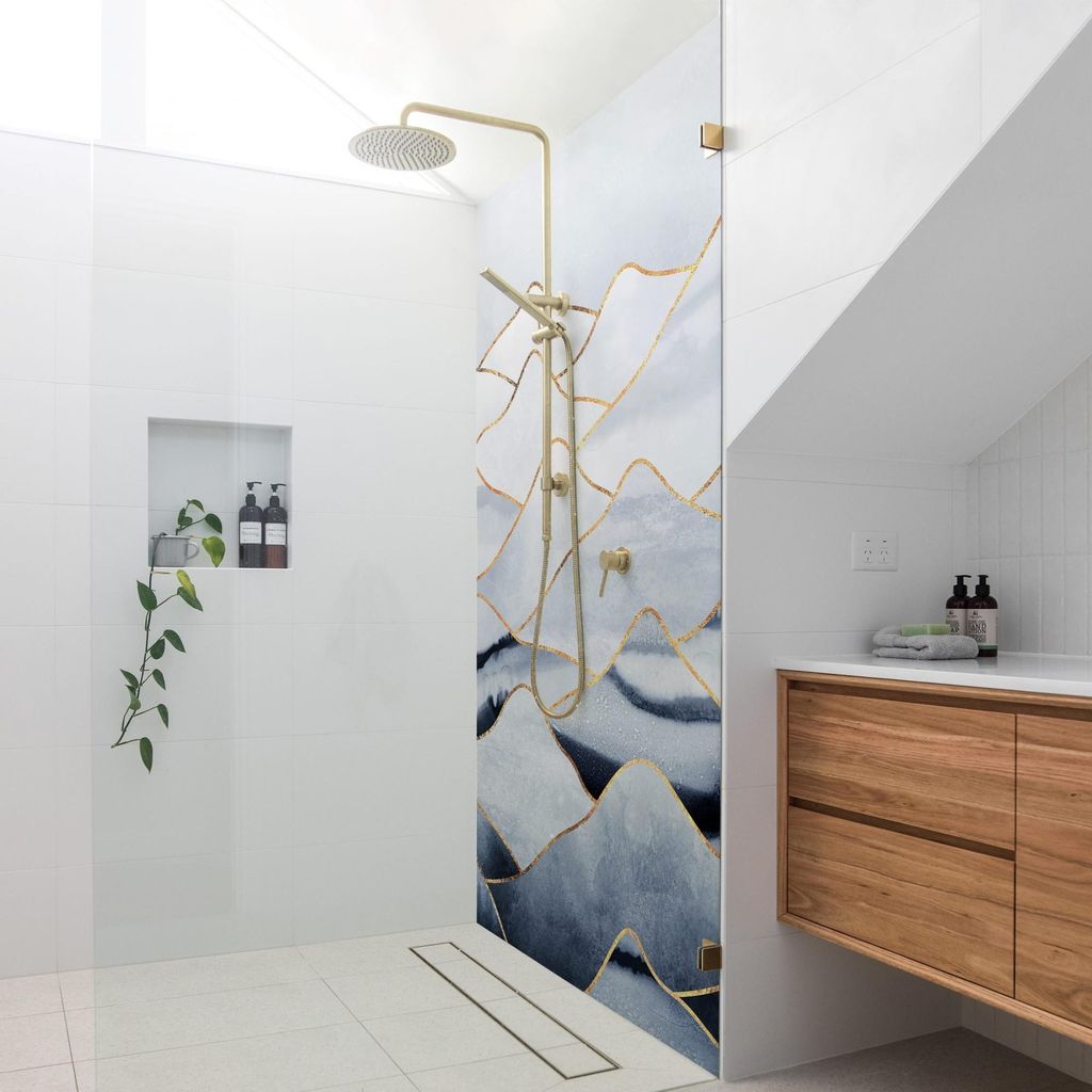 Duschrückwand originell selbstklebend - 0.35 mm Wandpaneel wasserfest Design weiss Aquarell Abstrakt Badrückwand fugenlos Smart matt 110x200 cm